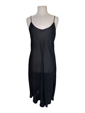 Vintage Farr West Black Full Slip Chemise Nightgown 38/M USA Semi Sheer Maxi